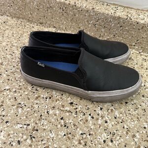 Keds Black Leather Slip-On Sneakers